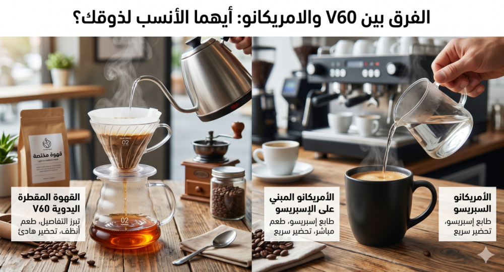 الفرق بين V60 والامريكانو: أيهما يناسب ذوقك أكثر؟