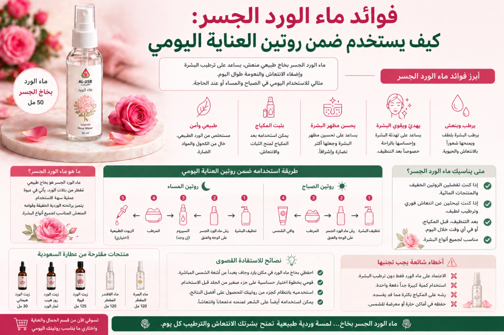 فوائد ماء الورد الجسر: كيف يستخدم ضمن روتين العناية اليومي