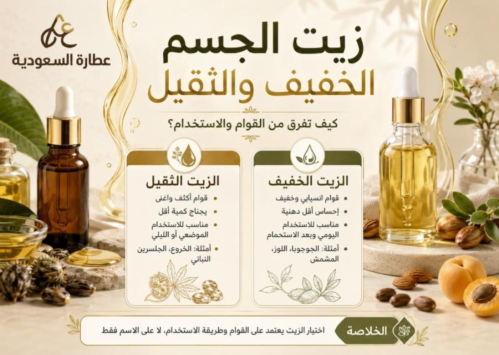 زيت الجسم الخفيف والثقيل: كيف تفرق بينهما؟