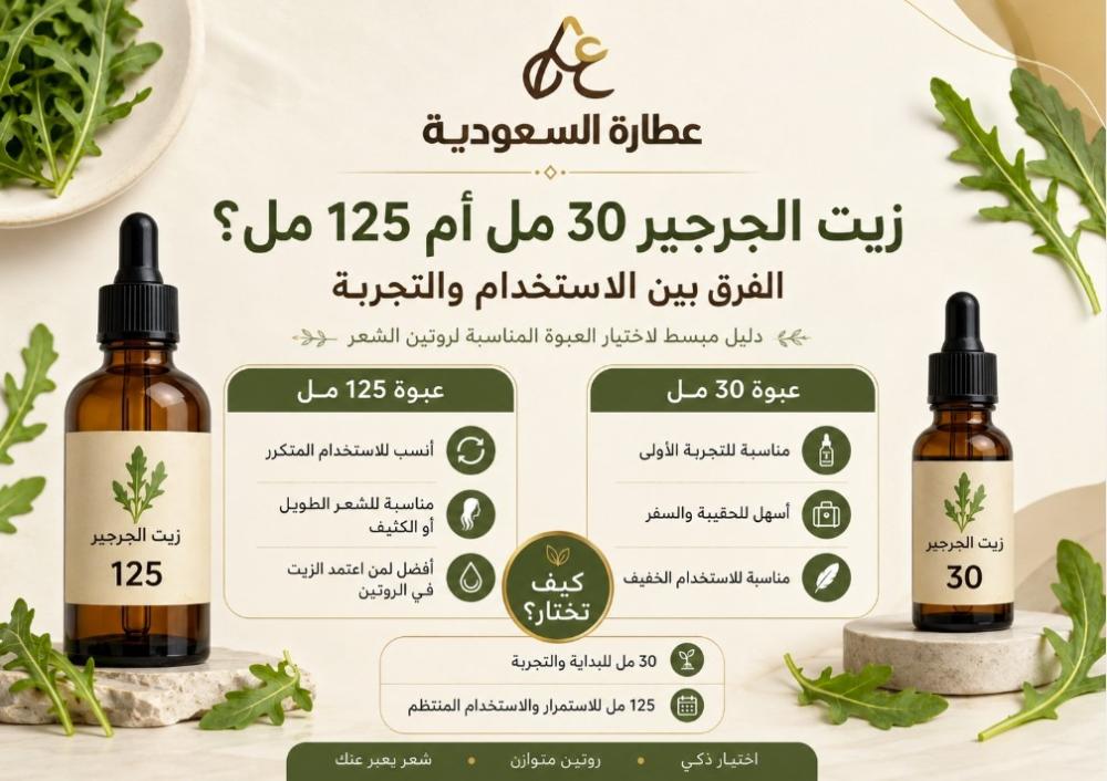 زيت الجرجير 30 مل و125 مل: الفرق في الاستخدام