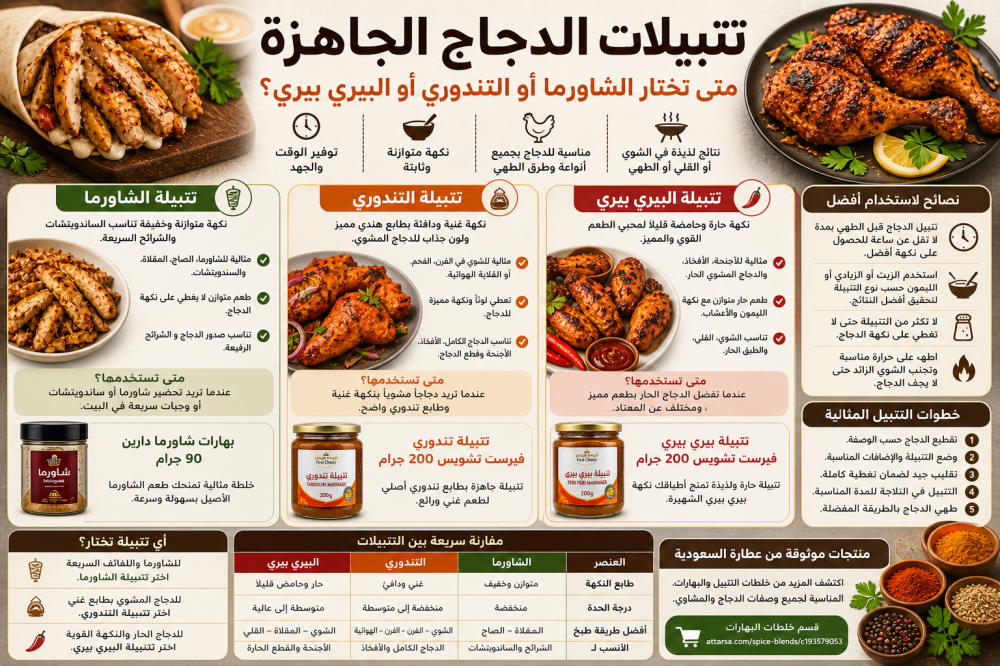 تتبيلات الدجاج الجاهزة: شاورما أم تندوري أم بيري بيري؟