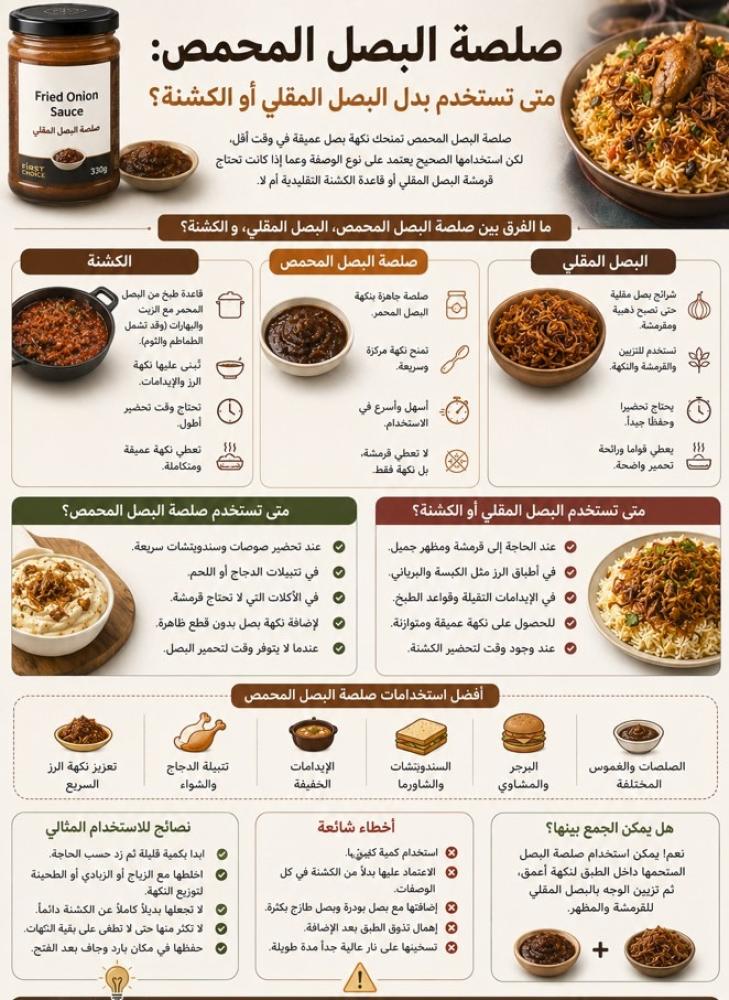 صلصة البصل المحمص: متى تستخدم بدل الكشنة؟