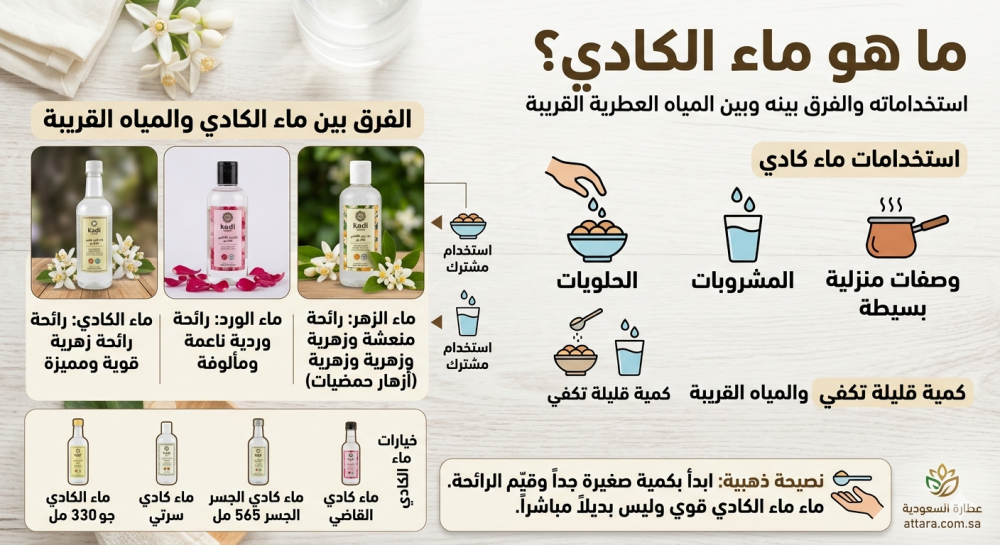 ما هو ماء الكادي؟ استخداماته والفرق بينه وبين ماء الورد