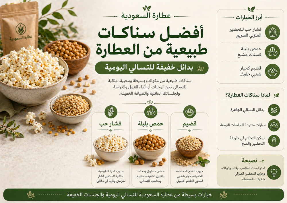 أفضل سناكات طبيعية من العطارة: بدائل خفيفة للتسالي اليومية