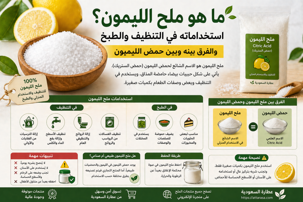 ما هو ملح الليمون؟ استخداماته والفرق عن حمض الليمون