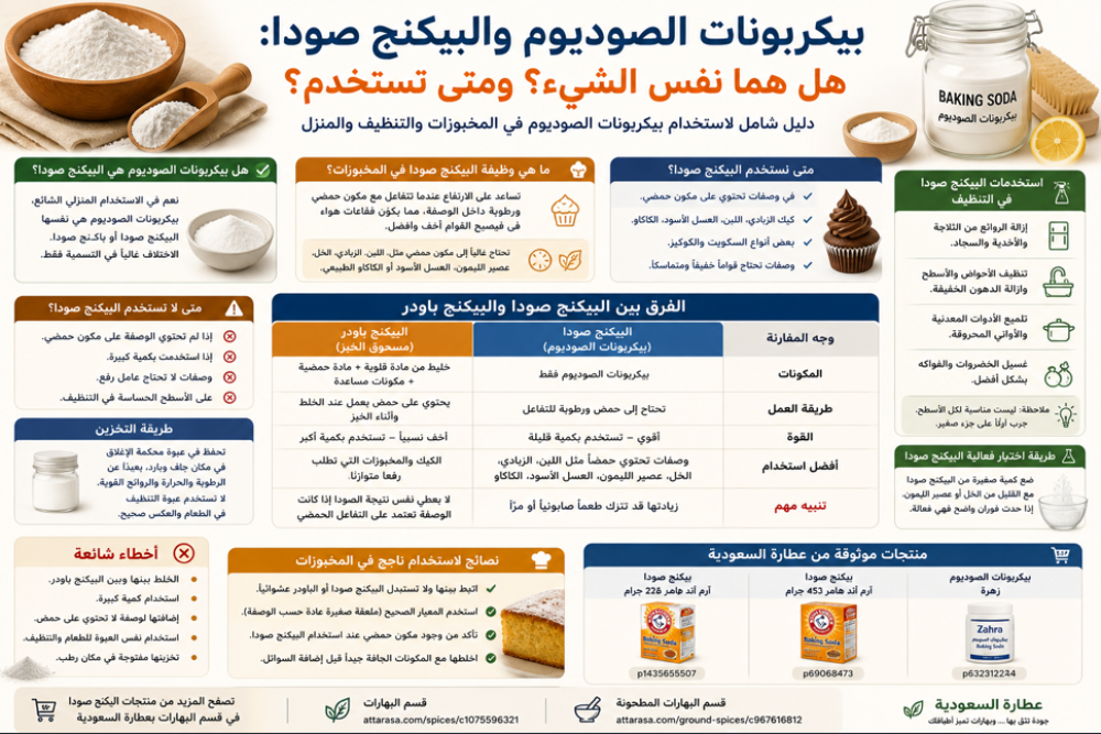 بيكربونات الصوديوم والبيكنج صودا: هل هما نفس الشيء؟