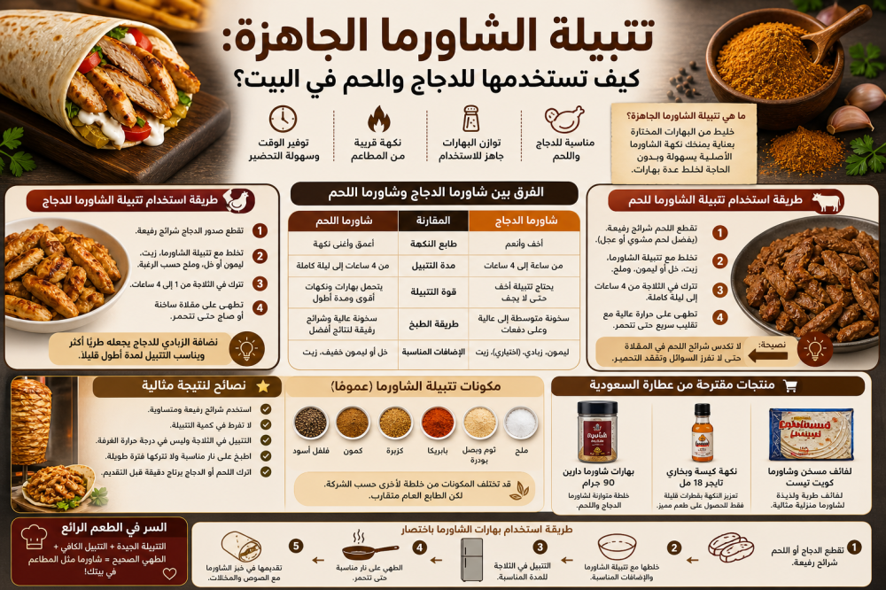 تتبيلة الشاورما الجاهزة للدجاج واللحم في البيت