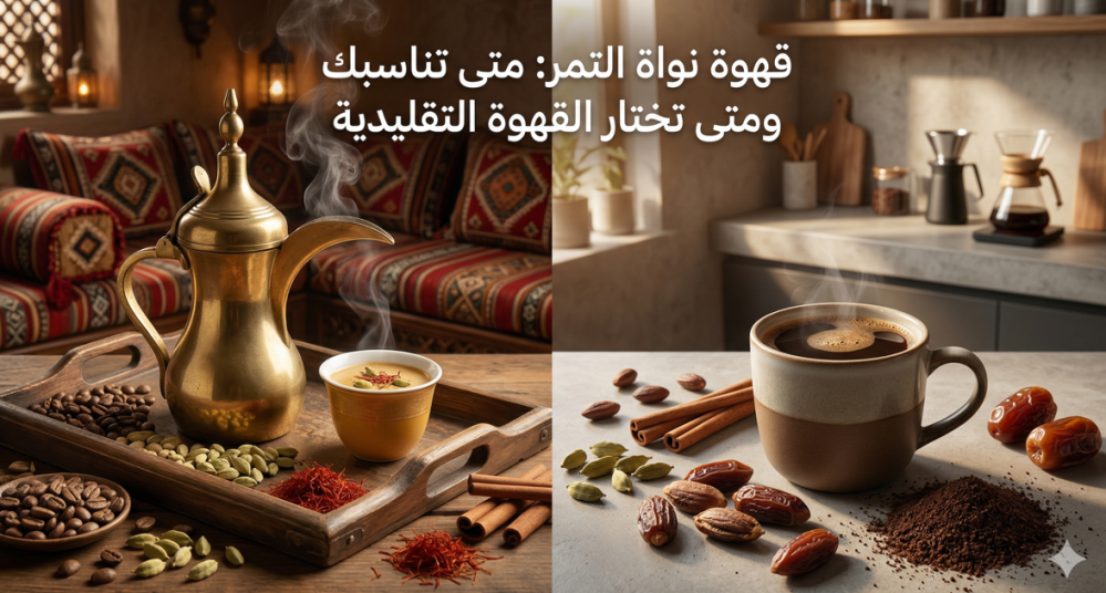قهوة نواة التمر: متى تناسبك ومتى تختار القهوة التقليدية