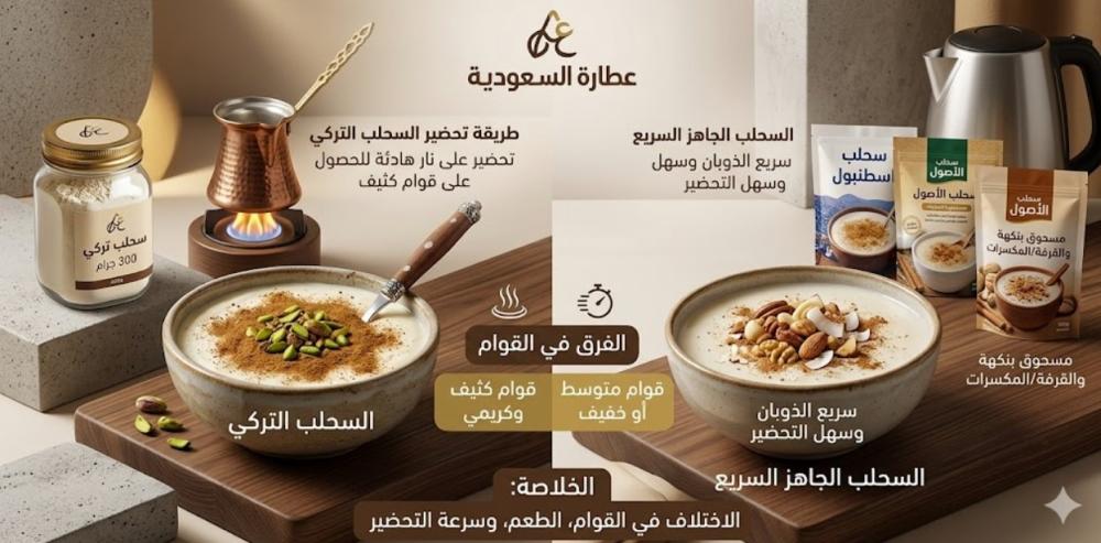 السحلب التركي والجاهز: الفرق في القوام والتحضير