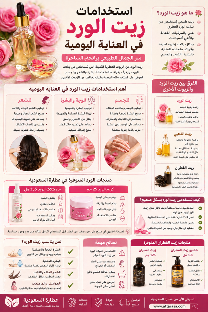 استخدامات زيت الورد في العناية اليومية
