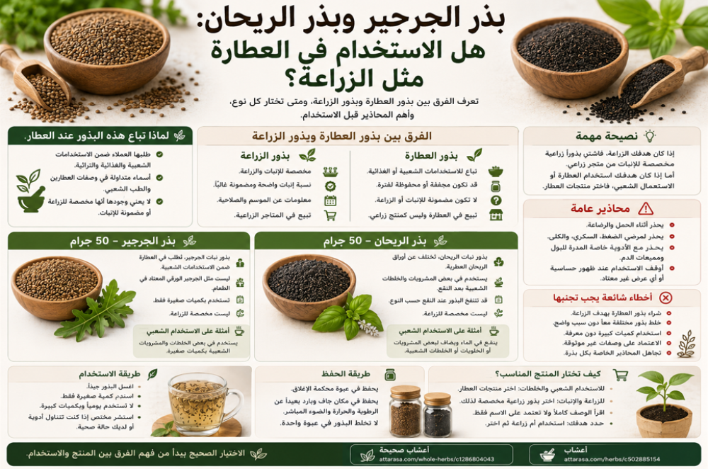 بذر الجرجير وبذر الريحان: هل هي بذور عطارة أم زراعة؟