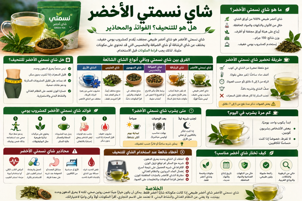 شاي نسمتي الأخضر: هل هو للتنحيف؟ الفوائد والمحاذير