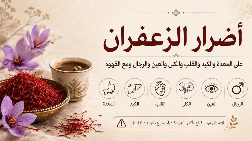 أضرار الزعفران على المعدة والكبد والقلب والكلى والعين والرجال