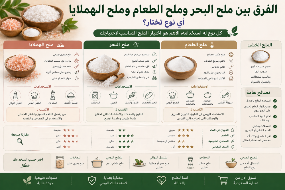 الفرق بين ملح البحر وملح الطعام وملح الهملايا: أي نوع تختار؟
