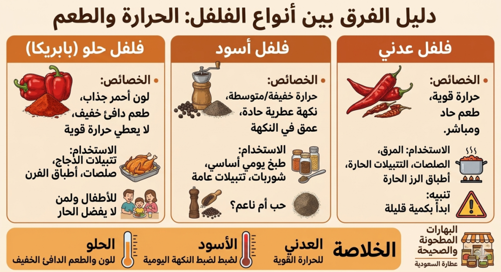 الفرق بين أنواع الفلفل: عدني وأسود وحلو