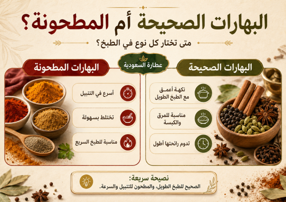 البهارات الصحيحة والمطحونة: متى تختار كل نوع؟