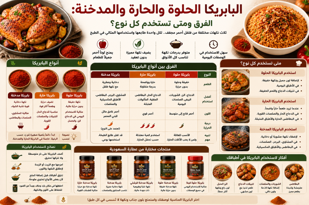 أنواع البابريكا: الحلوة والحارة والمدخنة واستخدامها