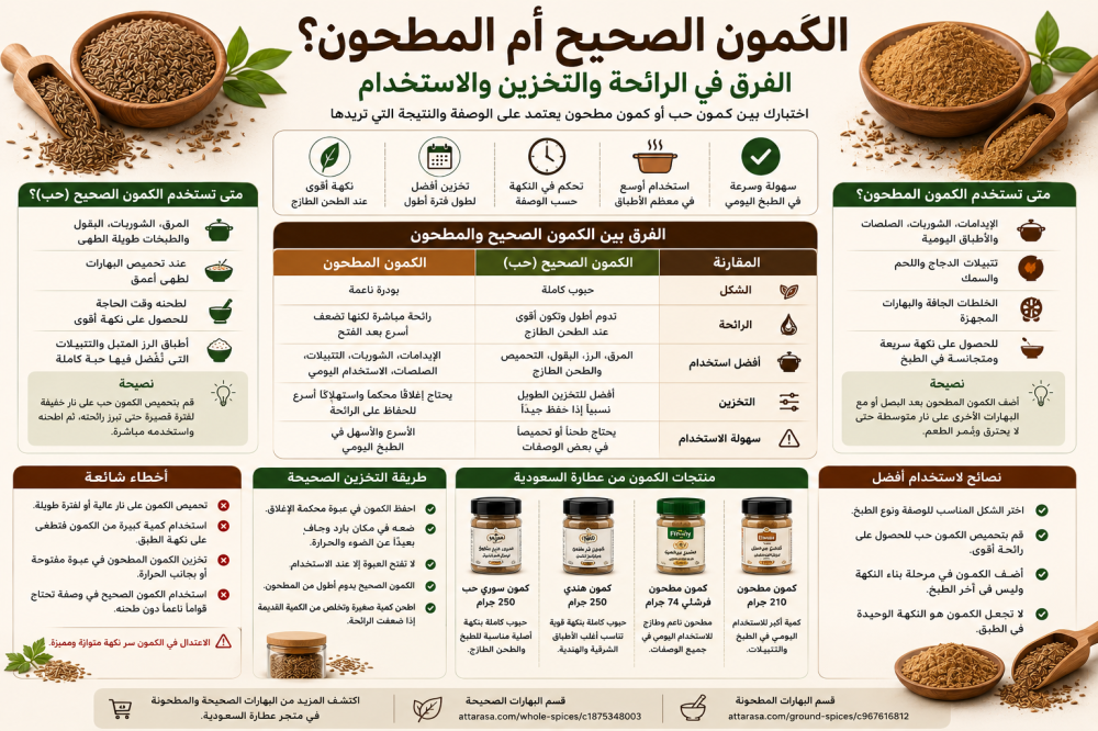 الكمون الصحيح أم المطحون؟ الفرق في الرائحة والتخزين والاستخدام
