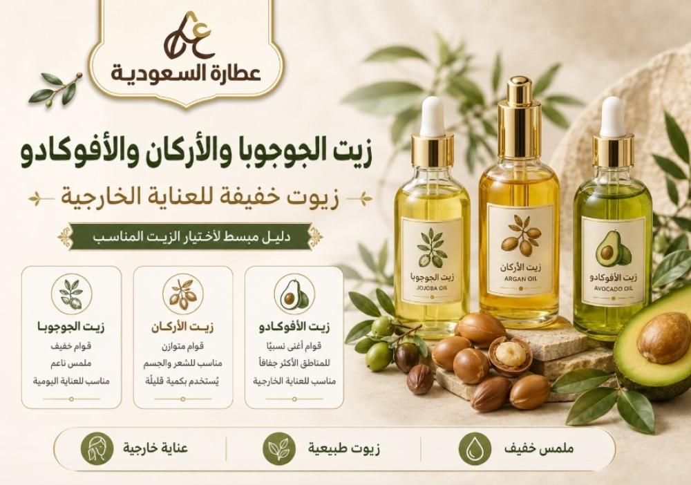 زيت الجوجوبا والأركان والأفوكادو للعناية الخارجية