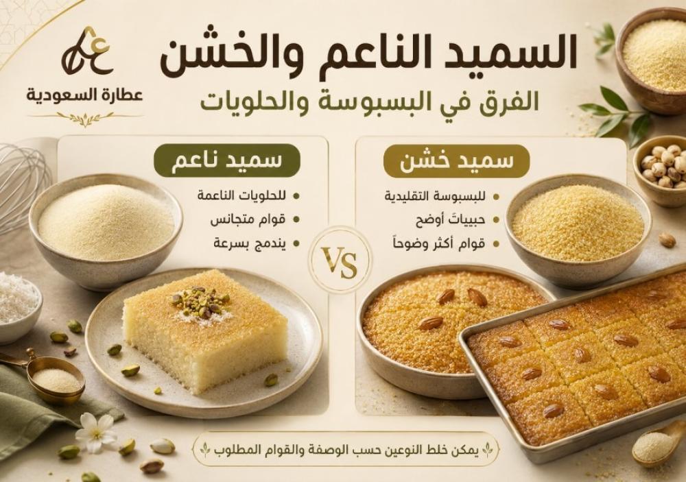 السميد الناعم والخشن: الفرق في البسبوسة والحلويات