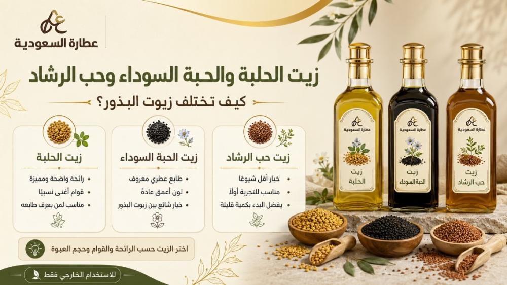 زيت الحلبة والحبة السوداء وحب الرشاد: كيف تختلف زيوت البذور؟