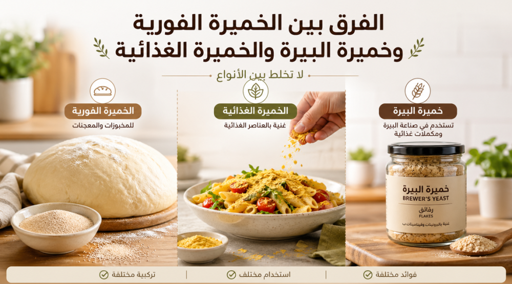 الفرق بين الخميرة الفورية وخميرة البيرة والغذائية