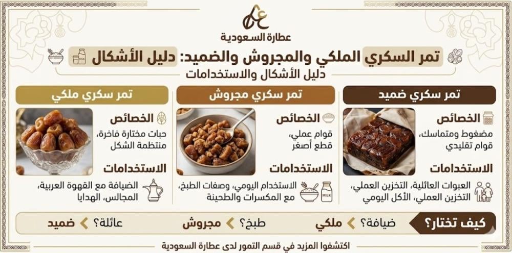 تمر سكري ملكي ومجروش وضميد: الفرق بينها