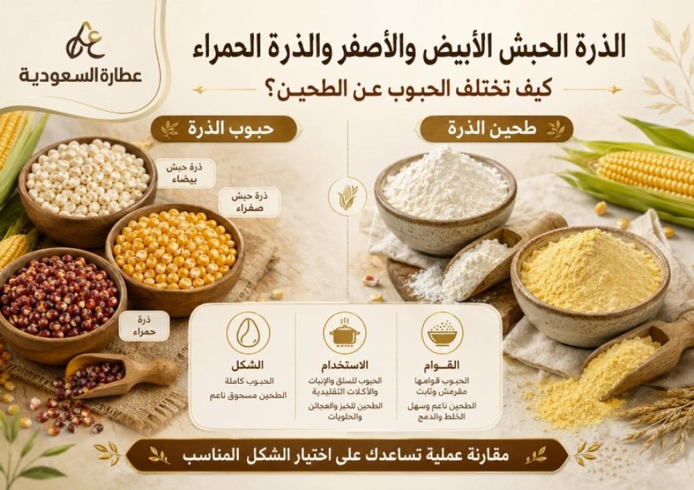 الذرة الحبش الأبيض والأصفر: الفرق بين الحبوب والطحين
