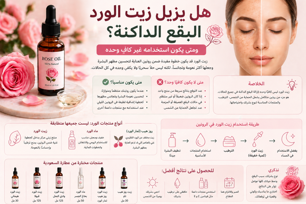 هل يزيل زيت الورد البقع الداكنة؟ ومتى لا يكفي وحده