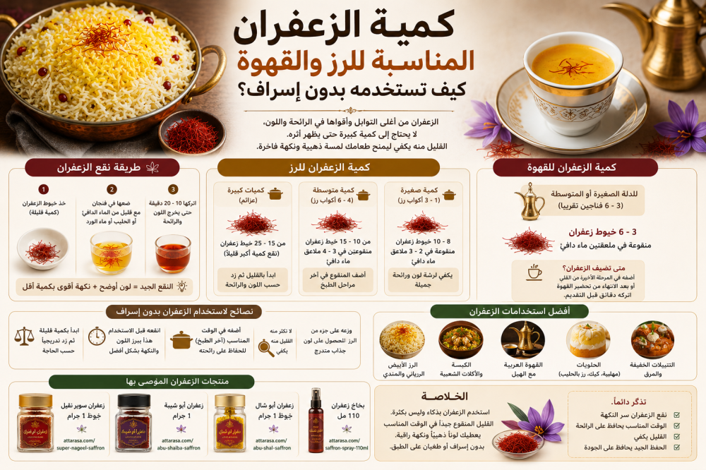 كمية الزعفران للرز والقهوة: استخدام بدون إسراف