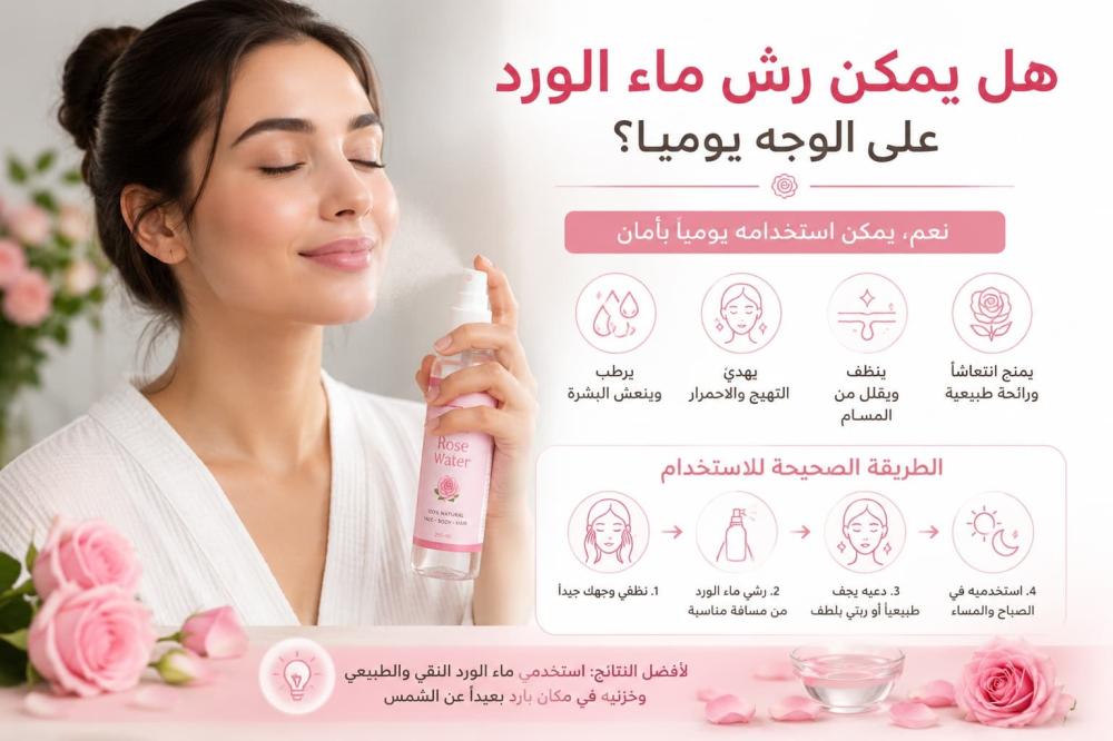 هل يمكن رش ماء الورد على الوجه يوميًا وما الطريقة الصحيحة لاستخدامه؟