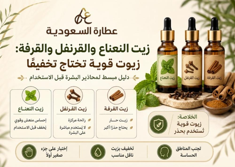 زيت النعناع والقرنفل والقرفة: زيوت قوية تحتاج تخفيفًا