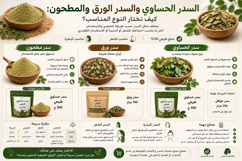 الفرق بين السدر الحساوي الورق والمطحون وطريقة الاختيار؟