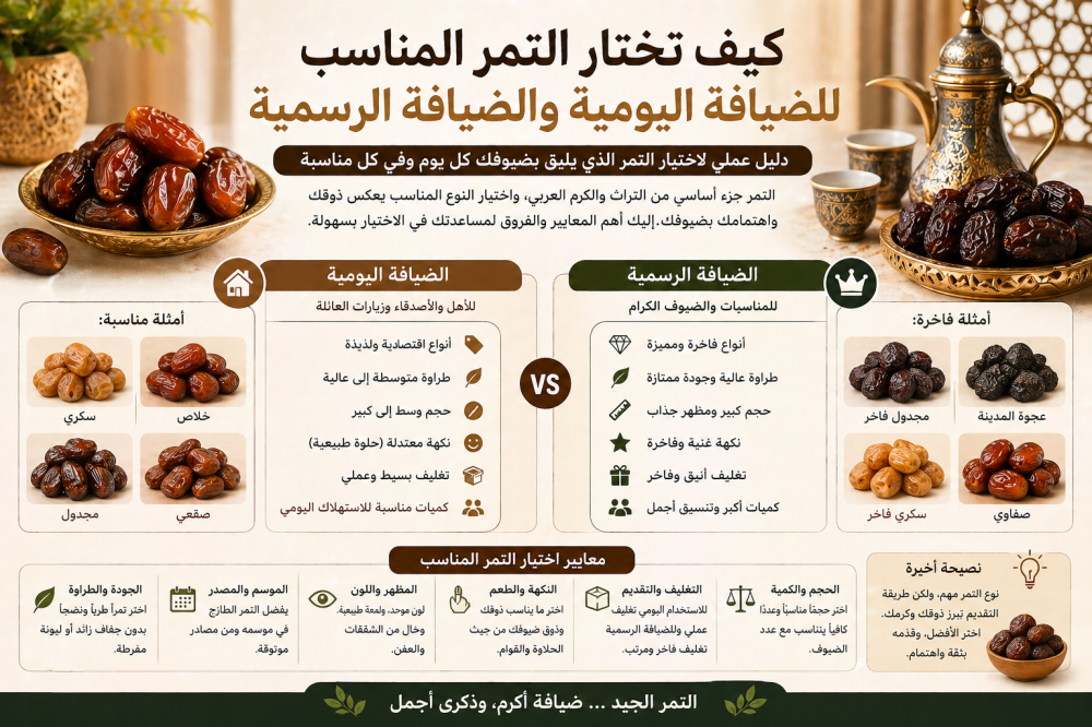 كيف تختار التمر المناسب للضيافة اليومية والضيافة الرسمية