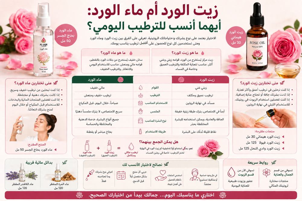 زيت الورد أم ماء الورد: أيهما أنسب للترطيب اليومي؟