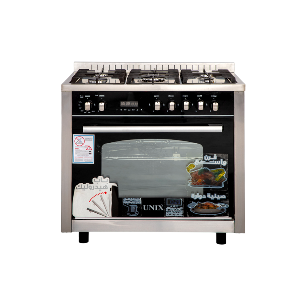 فرن غاز يونكس (Unix) الفاخر مقاس 60×90 سم موديل PRM6090SS-1GC-511-DSP – لون استيل، لمسة فخامة وأداء طهي احترافي