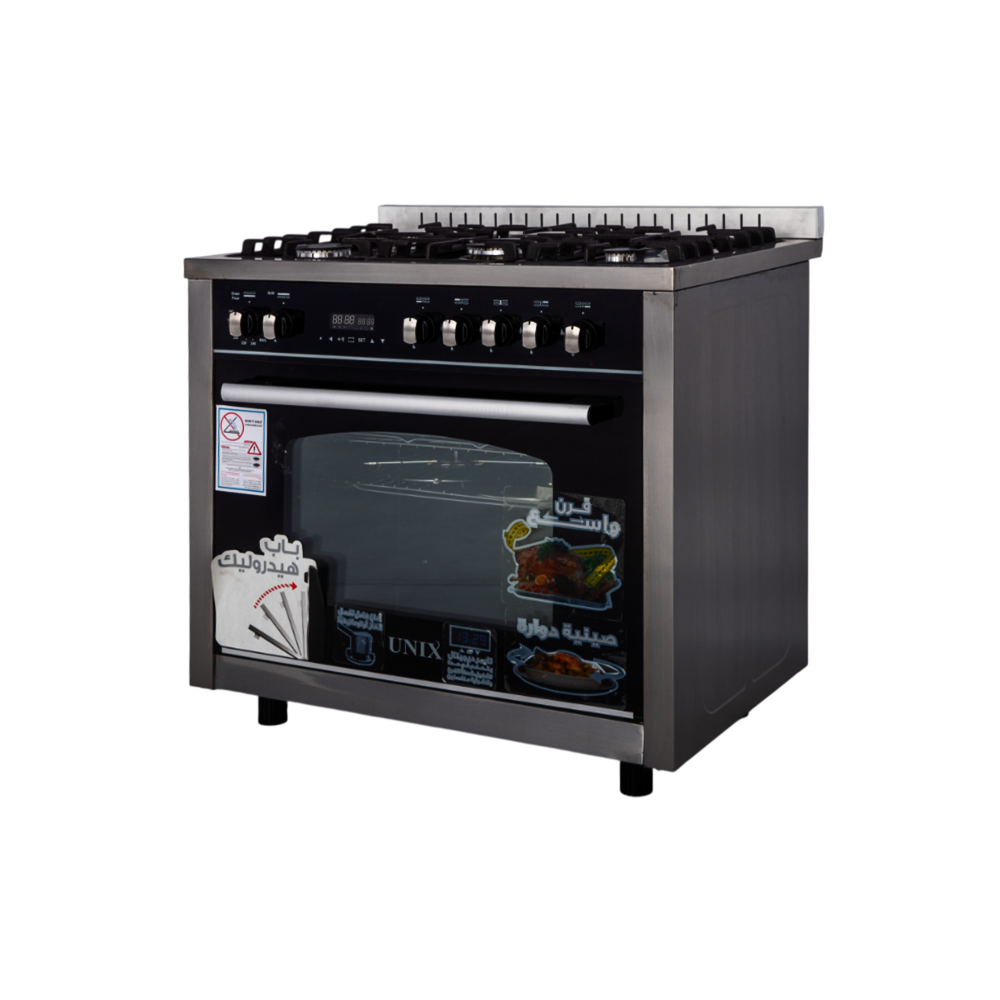 فرن غاز يونكس (Unix) الفاخر مقاس 60×90 سم موديل PRM6090SS-1GC-511-DSP – لون استيل، لمسة فخامة وأداء طهي احترافي