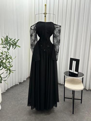 فستان سهرة أسود طويل