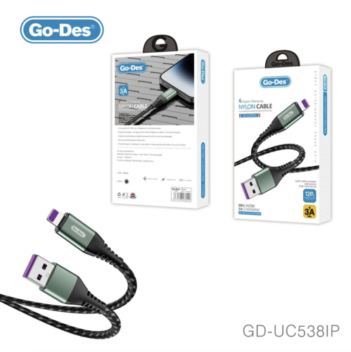 كابل شحن سريع من Go-Des نايلون - طراز GD-UC538IP ا...