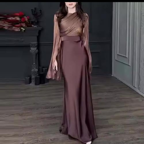 فستان سهرة نسائي عالي الخصر أنيق بلون سادة للحفلات...