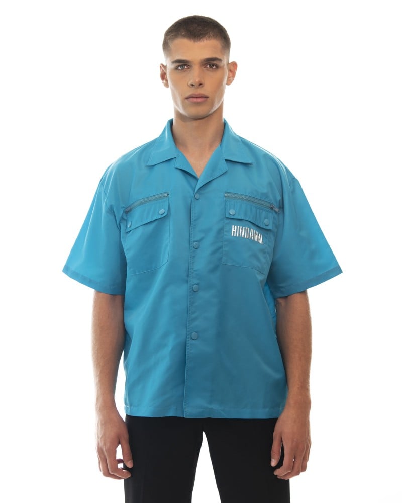 Malibu Blue Nylon Bowling Shirt - HINDAMME