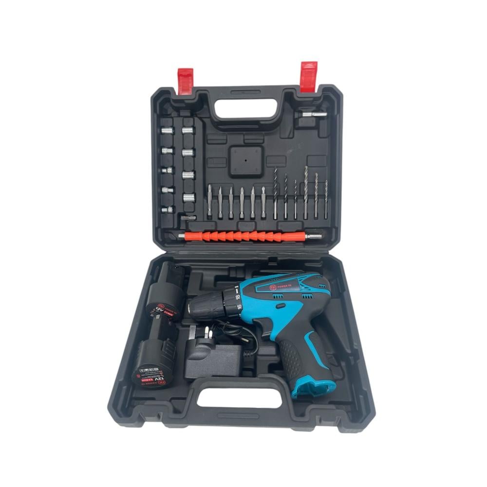 طقم دريل POWER TK 12V | بدون فحمات – صغير وخفيف بعزم 30 نيوتن متر