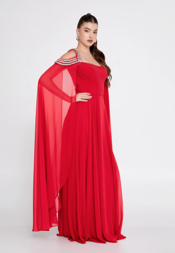 Off Shoulder Maxi Chiffon Column Regular Wedding Guest Dress  SEE9480