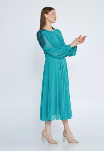 Long Sleeve Maxi Chiffon Column Plus Size Evening Dress  SEE5298-B