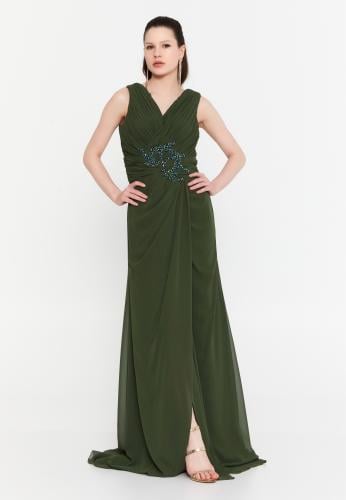 Sleeveless Maxi Chiffon Column Plus Size Evening Dress ALN01912