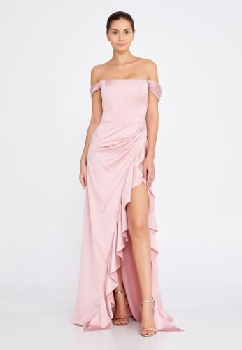 Off Shoulder Maxi Satin Column Regular Wedding Guest Dress SES2520