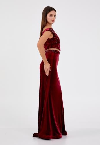 Off Shoulder Maxi Velvet Mermaid Regular Evening Dress DKL290