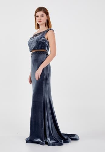 Off Shoulder Maxi Velvet Mermaid Regular Evening Dress DKL290