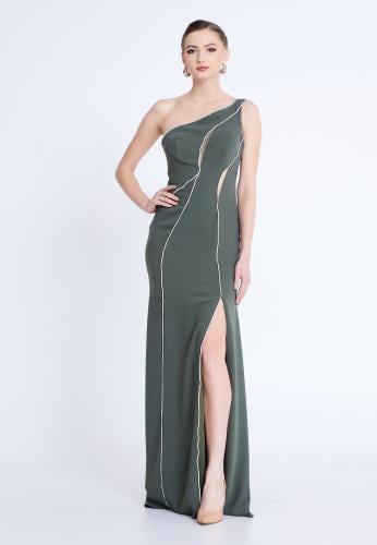 One Shoulder Maxi Viscose Column Regular Evening Dress ALN1820