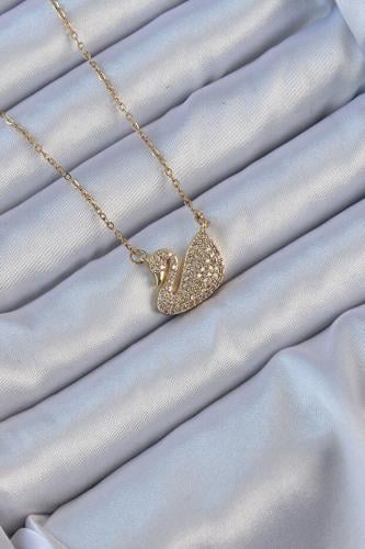 سلسلة الصلب الذهب اللون الزركون حجر البجعة قلادة